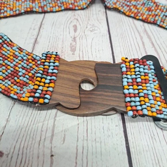 NWT Womens Lake Shore Drive Accessories Multi-color Glass Beads Belt Wood Large - Picture 2 of 6